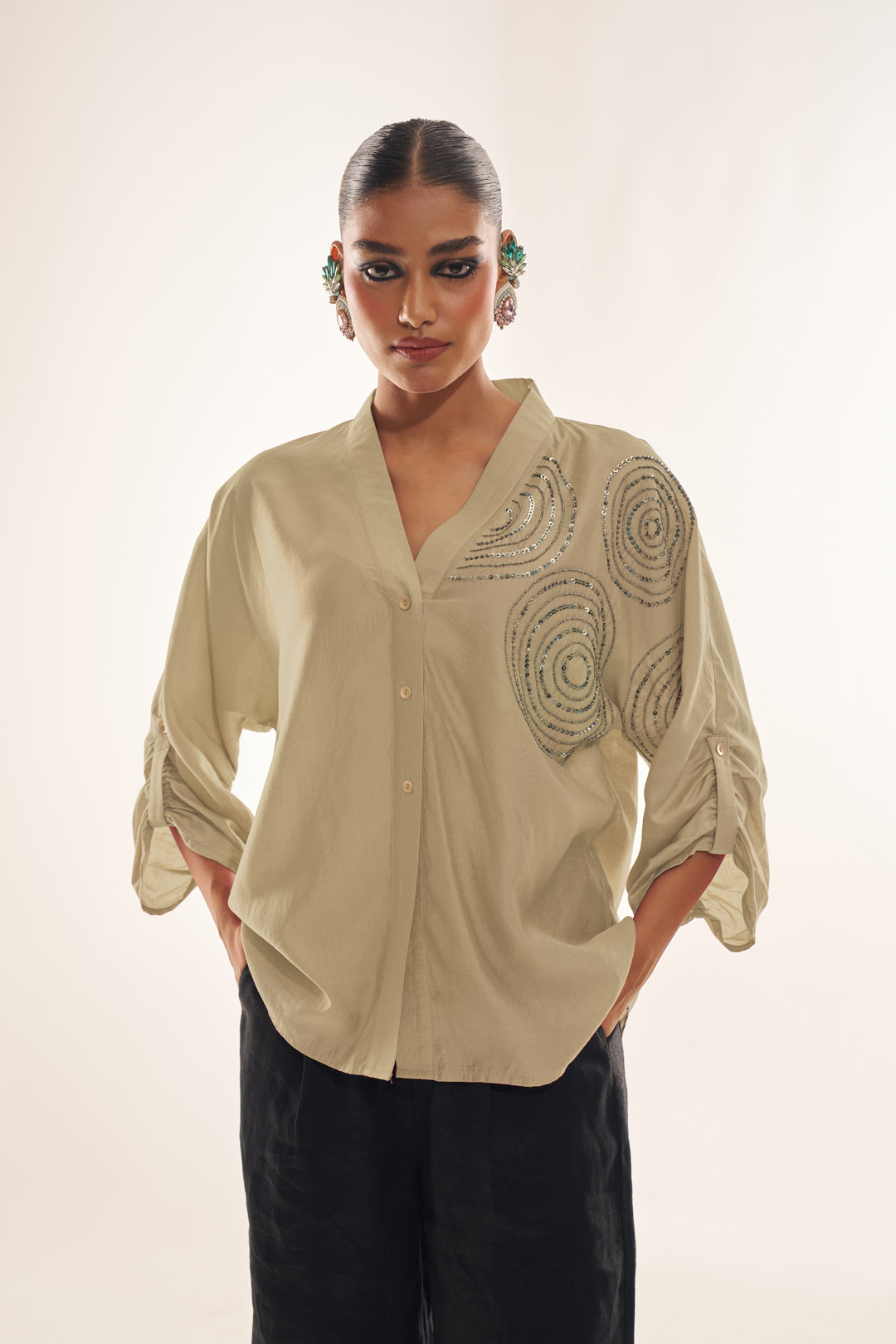 Dust Sheer Party Wear Top with Intricate Handwork Embellishments