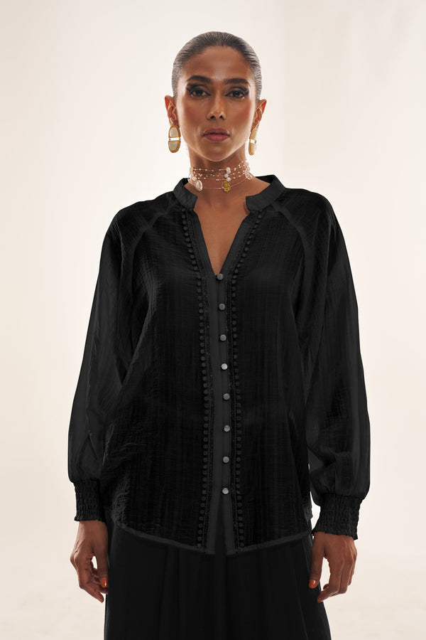 Black Elegant  Formal Party Wear Top with Royal Lace Embroidery