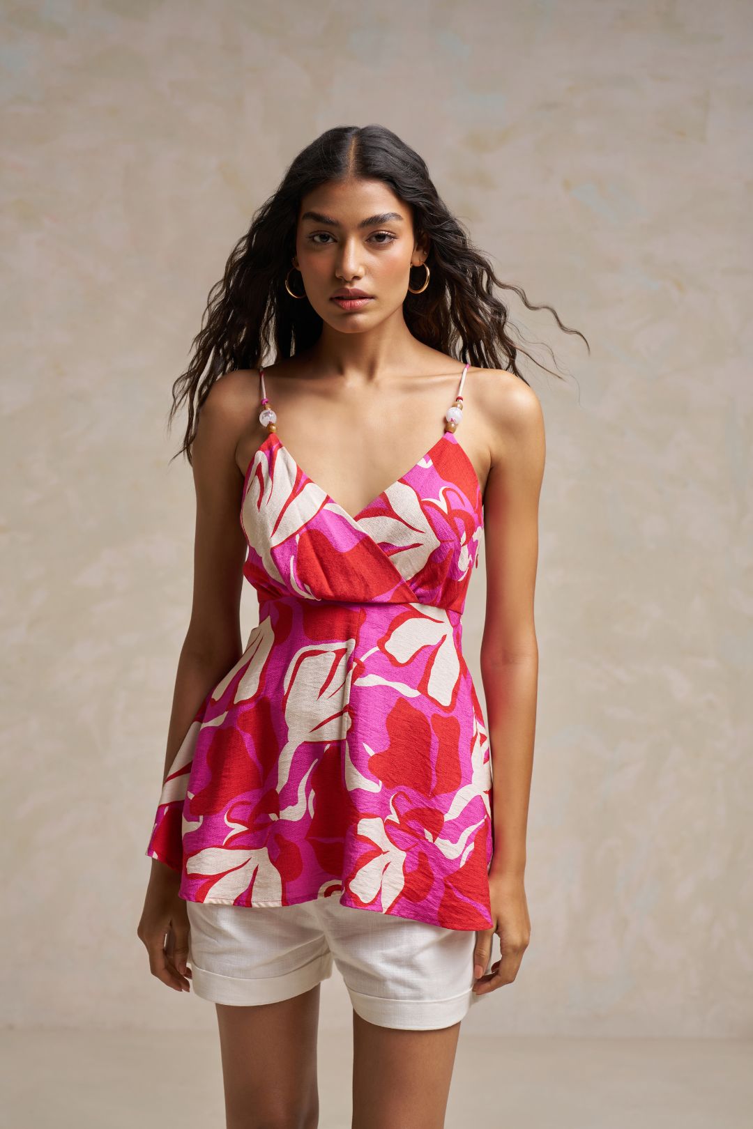 Pink & White Printed Linen Spaghetti Top – Vacation & Summer Chic