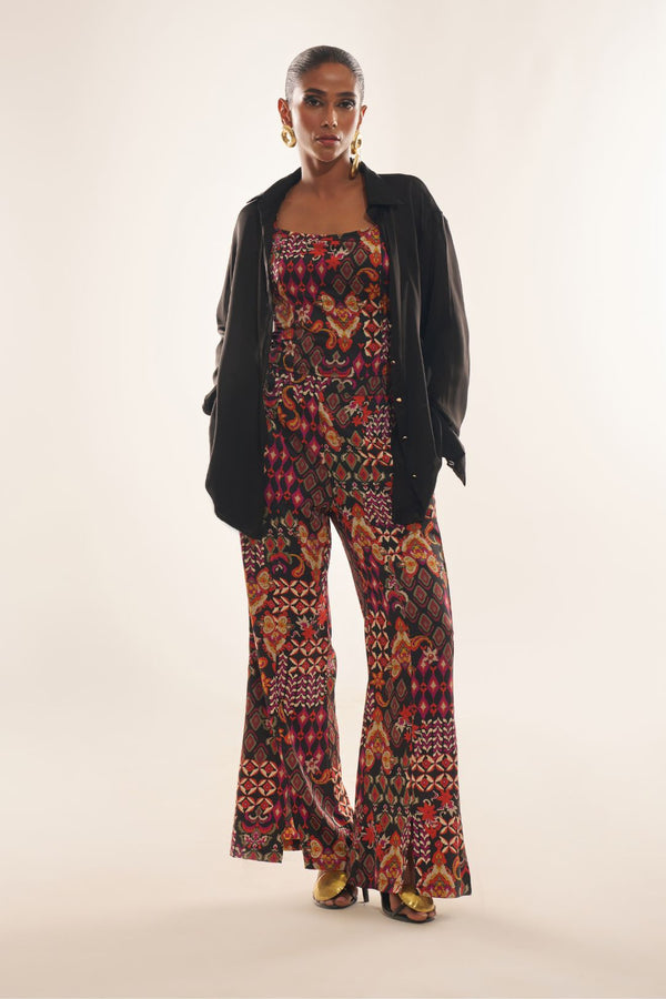 Classy 3-Piece Printed Co-Ord Set with Black Shirt-Style Shrug