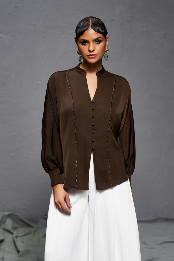 Brown Satin Handwork Lace Top – Premium Party Wear Luxury Style