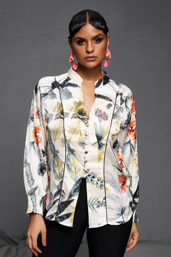 White Floral Satin Handwork Lace Top – Premium Party Wear