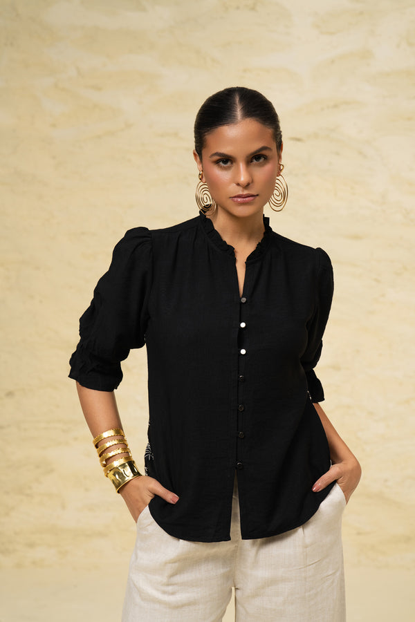 Black Designer Top Linen Cotton – Premium Luxury Wear