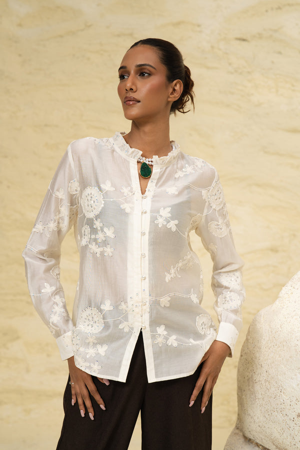 White Silk Blend Embroidered Top with Sequin Detailing – Elegant Premium Party Wear