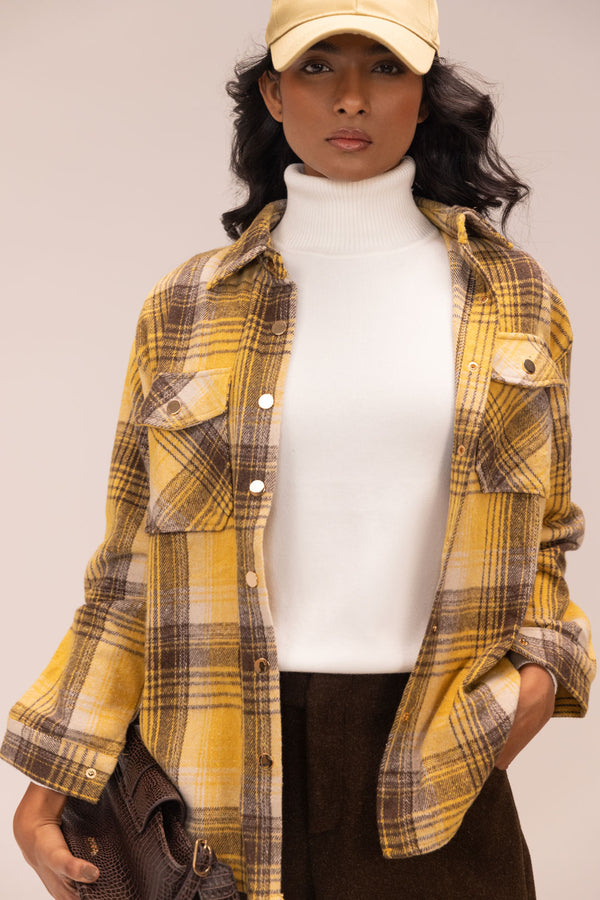 Yellow Check Shirt Shacket – Cotton Wool-Touch Autumn Layer
