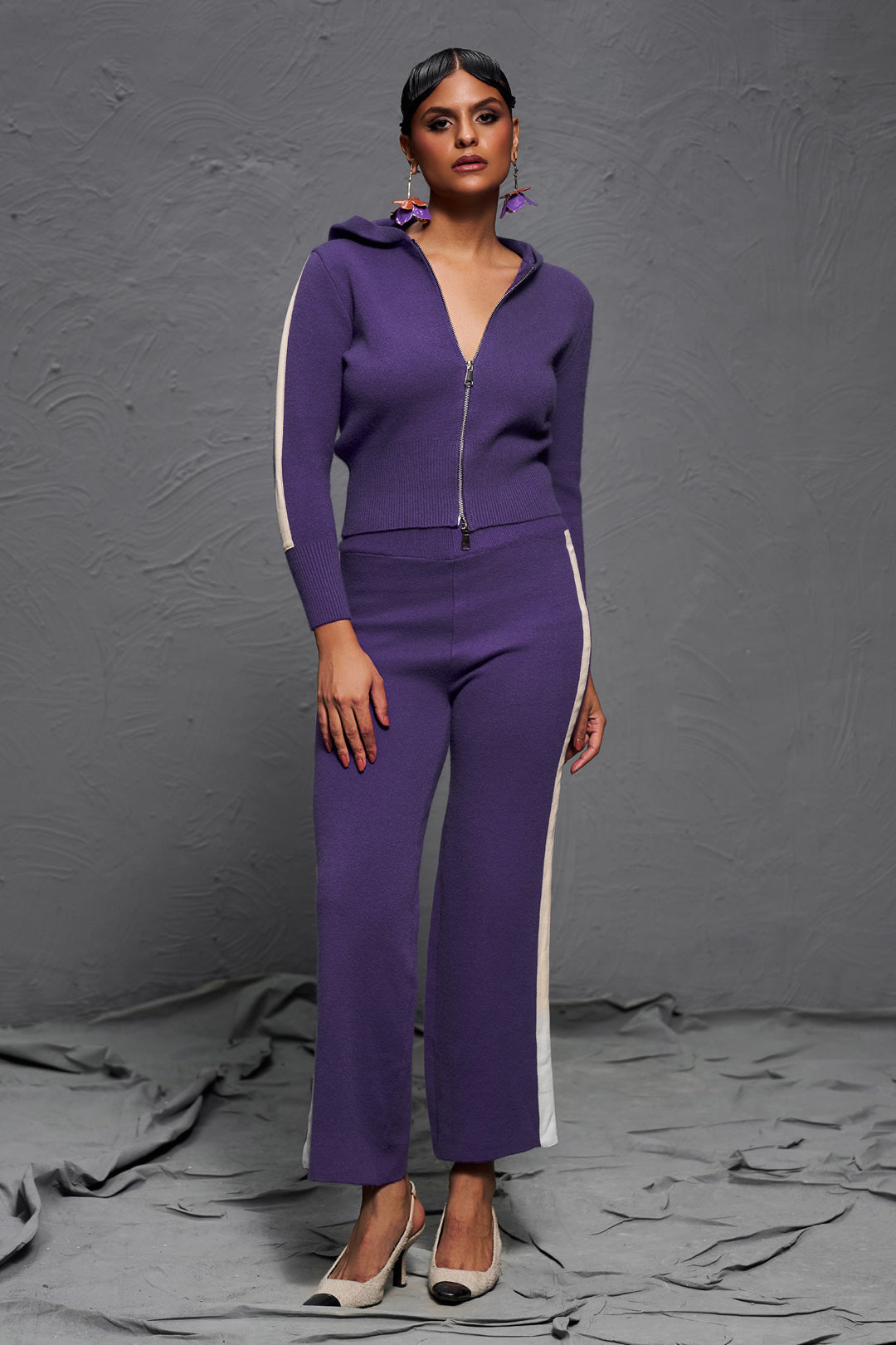 Purple Knit Hoodie Co-ord Set for Travel and Sporty Lounge Wear