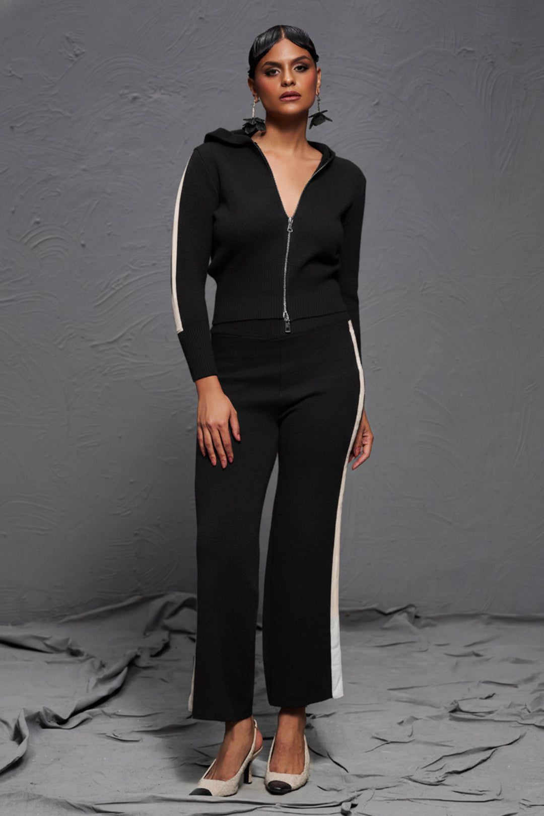 Black Knit Hoodie Co-ord Set for Travel and Sporty Lounge Wear