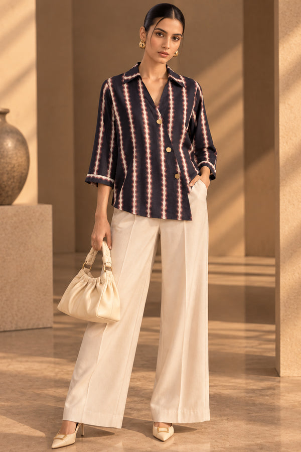Noir Wave Printed Cotton Silk Tussar Blazer-Inspired Top for Women