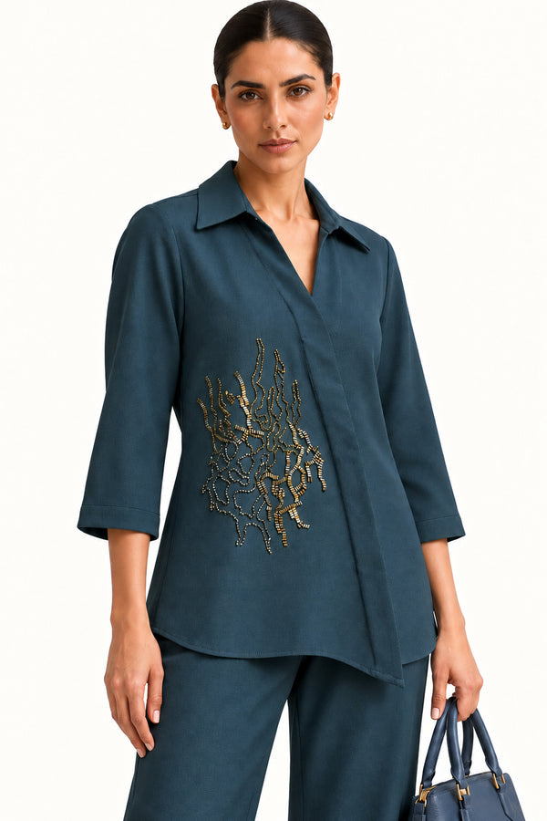 Steel Blue Handwork Tweed Co-ord Set