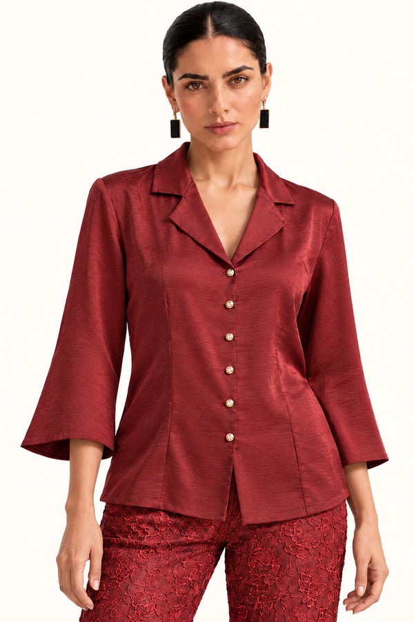 Maroon Satin & Floral Lace Co-ord Set