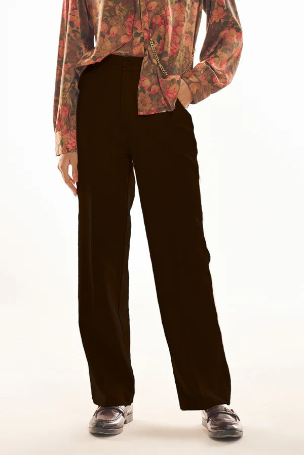 Dark Maroon Straight-Fit Formal Trousers with Elastic Waistband