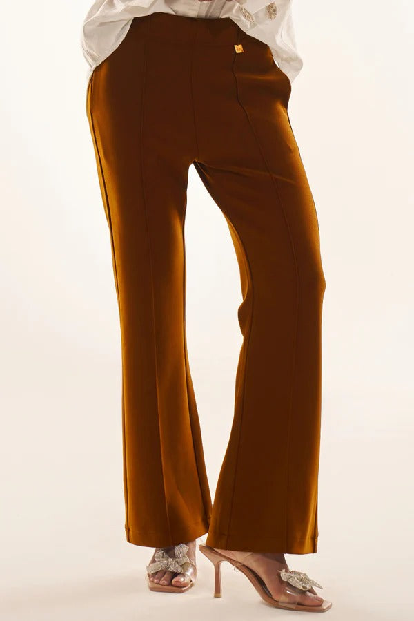 Rust Brown Bootcut Formal Jeggings with Front Pleat