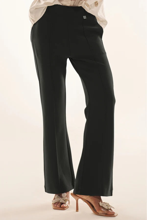 Dark Matt Black Bootcut Formal Jeggings with Front Pleat