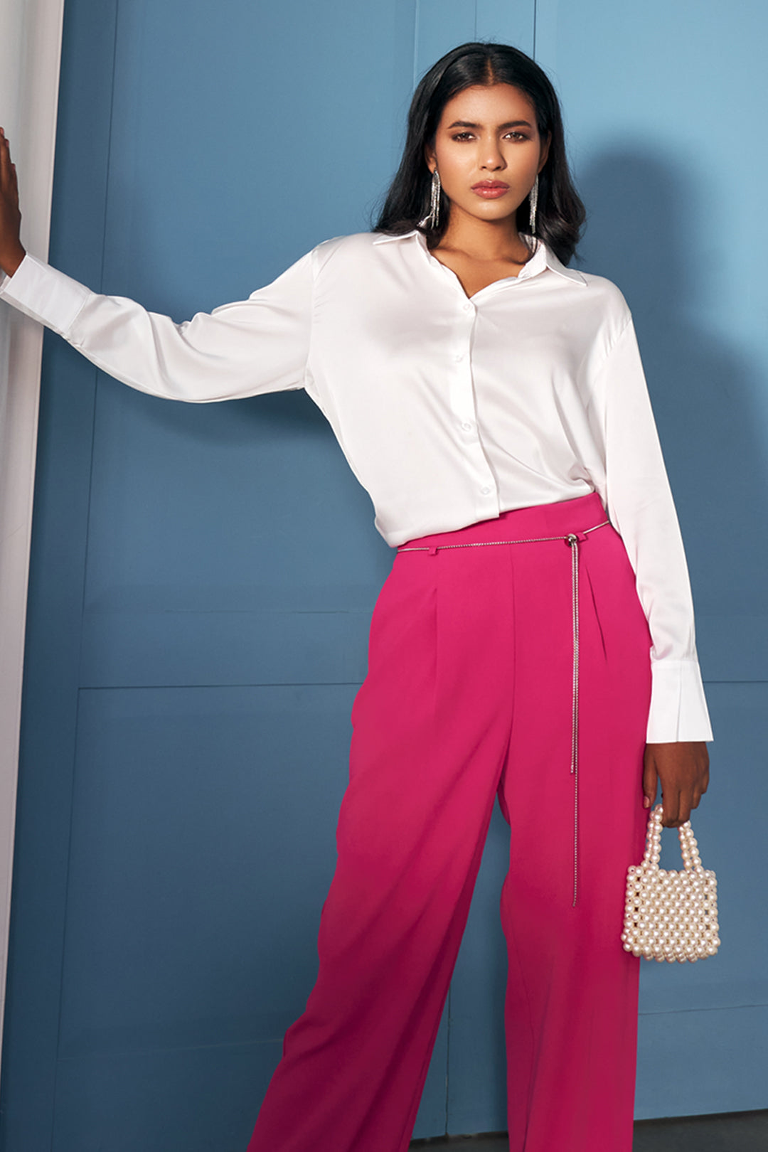 Royal Luxe Satin Oversized Formal Shirt (Top) - Premium White Luxury Wear